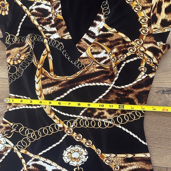 Cache Vintage Black Gold Chain Animal Print Mini Dress Bodycon Medium - Picture 8 of 9